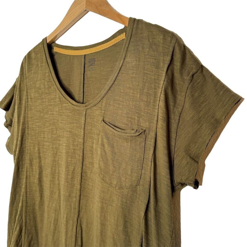 Good Hart Womens V-Neck Tee Size Medium Olive Green Cotton‎ Normcore Mori Girl - Picture 8 of 16